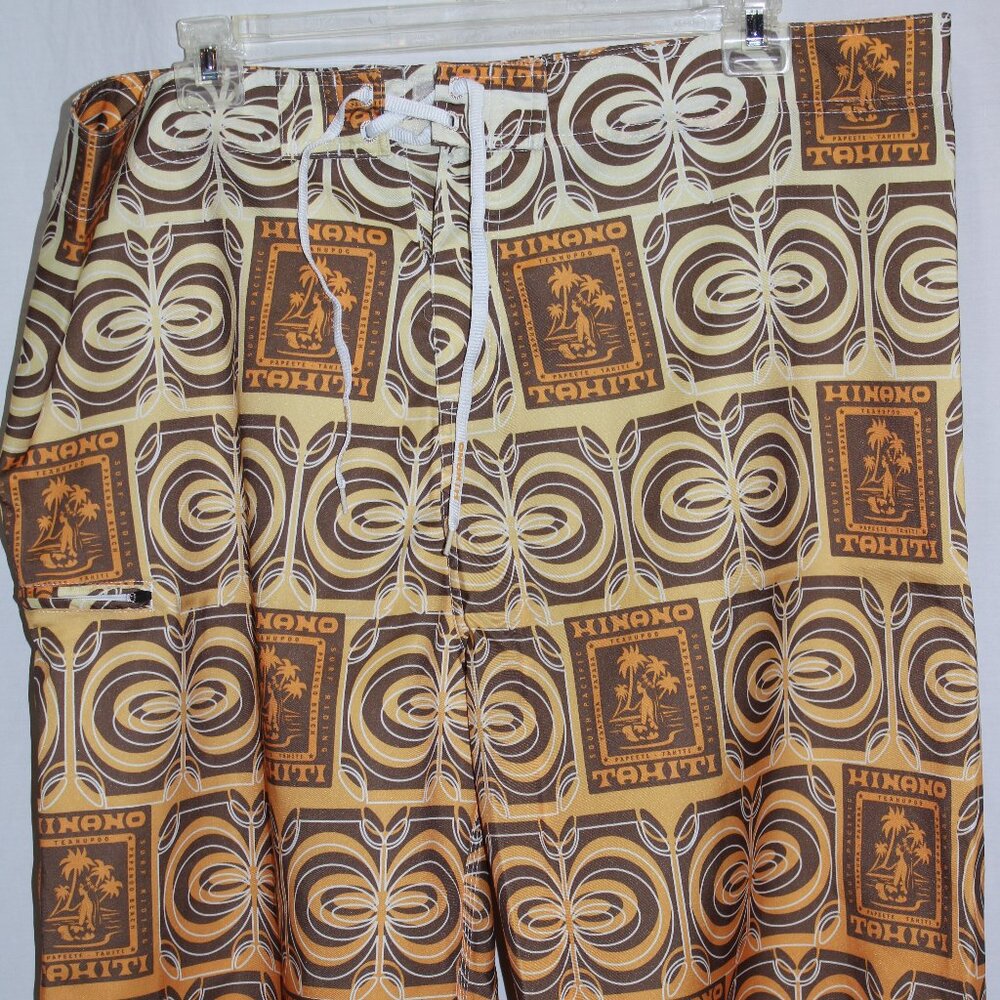Hinano Tahiti Board Shorts Mens Size 42 Brown Moehau Goold Signature Boardshorts